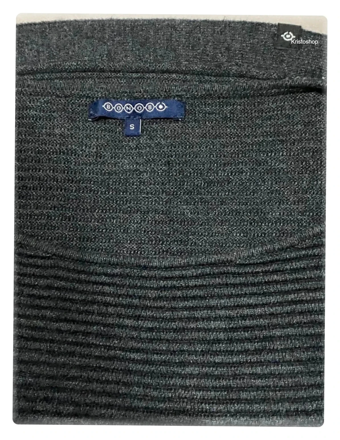 Bonobo round neck crew neck ribbed long sleeve grey sweatshirt Size S – photo 8